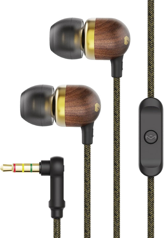Smile Jamaica AUX Wired Earbuds with Microphone, Noise-Isolating In-Ear Headphones, Tangle-Resistant Cable, 3.5Mm Jack Sustainable (Brass)